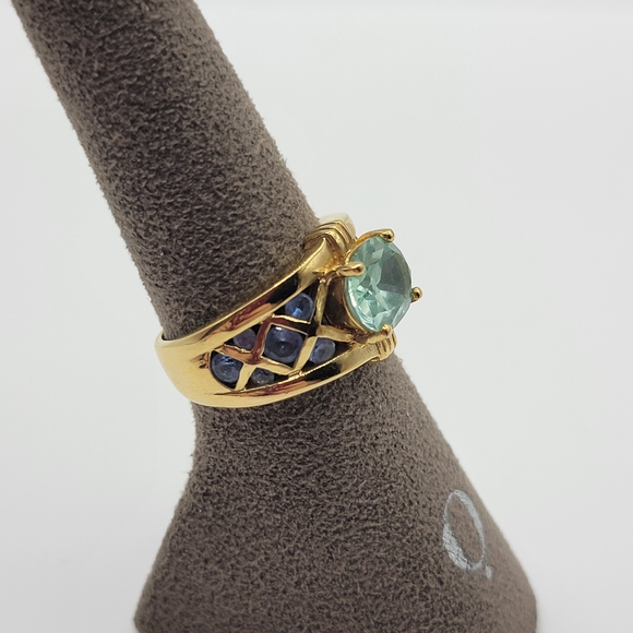 Vintage Sterling silver Vermil C^A Canada Aquamarine Lattice Filigree Ring - Picture 6 of 14